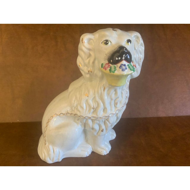 Late 19th Century Large Vintage Staffordshire Basket Dog Figurine For Sale - Image 5 of 5