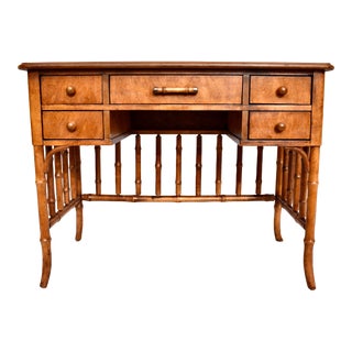 Faux Bamboo Burlwood Desk For Sale