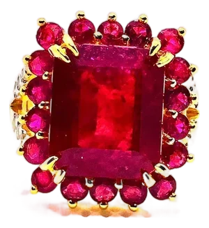 Bochic “Orient” Vintage Ruby Center Cluster Cocktail Ring 18K Gold & Silver