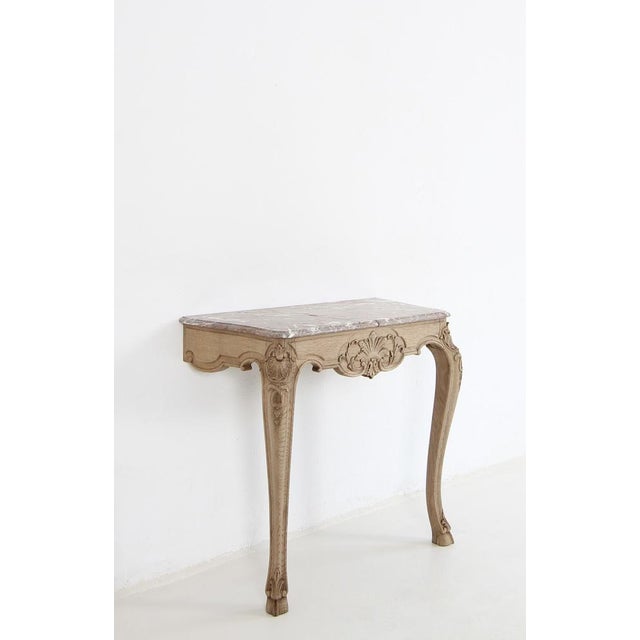 Wood Small Louis XV Oak and Marble Top Console Table, 1920s For Sale - Image 7 of 18