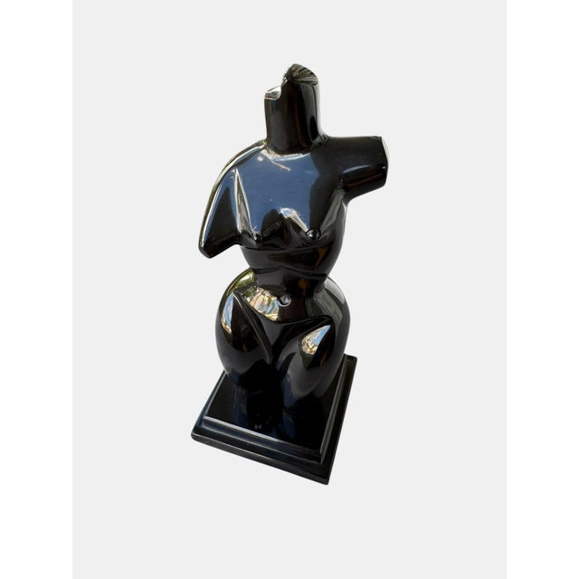 Abstract Abstract Female Figure Sculpture • Hand‑Carved Black Stone • Modernist Mid‑Century Art For Sale - Image 3 of 7