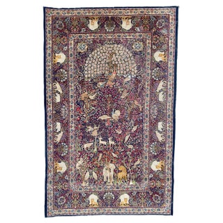 Vintage Pictorial Kerman Rug For Sale