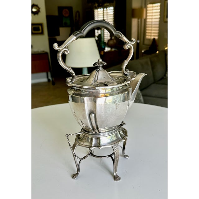 Metal Antique Edwardian Roberts & Belk Silver Kettle on Stand & Burner For Sale - Image 7 of 15