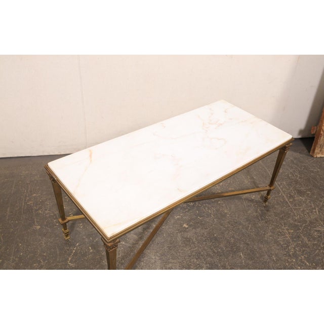 French Mid 20th Century French White Marble & Brass Coffee Table For Sale - Image 3 of 12