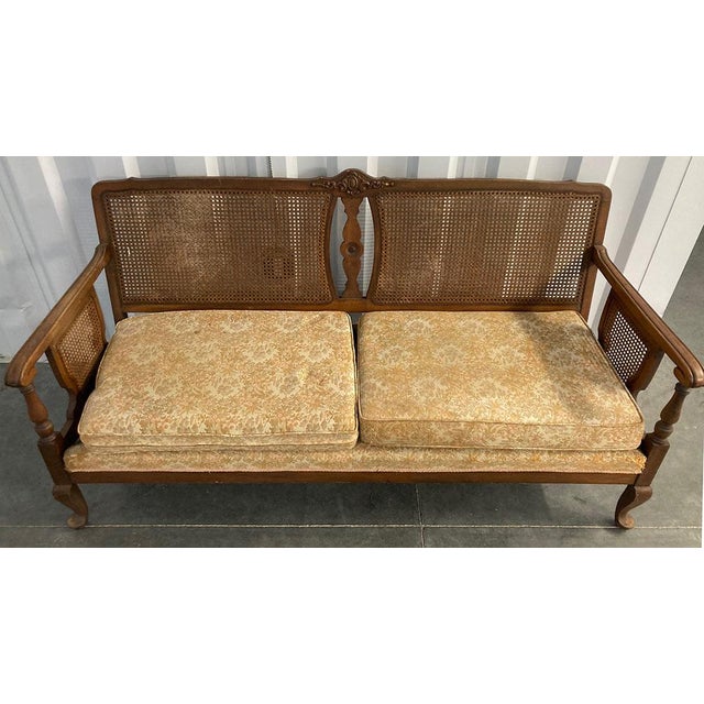 1960s Vintage Traditional Cottage Style Cane Sofa Chairish