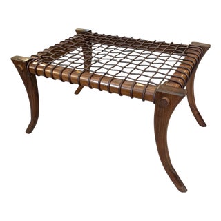 Klismos Bench in Wood with Saber Legs and Woven Leather by Pescetta Home Decoration For Sale