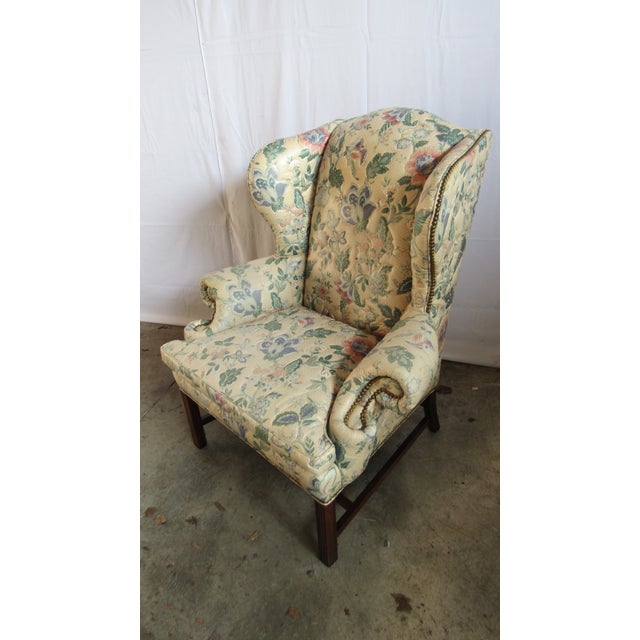 Chippendale 1980s Sherrill Designer Wing Chair Ottoman For Sale - Image 3 of 9