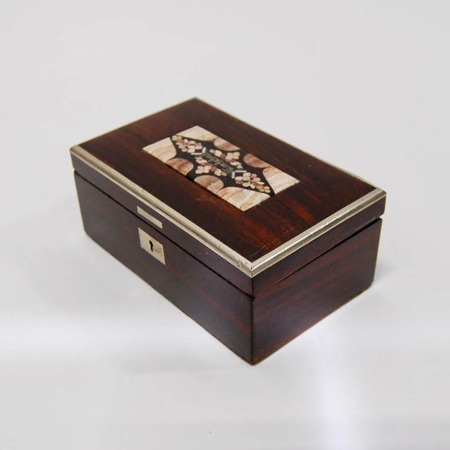 19th Century Austrian Rosewood Karlsbad Decorative Box With Pietra Dura Lid For Sale - Image 4 of 7