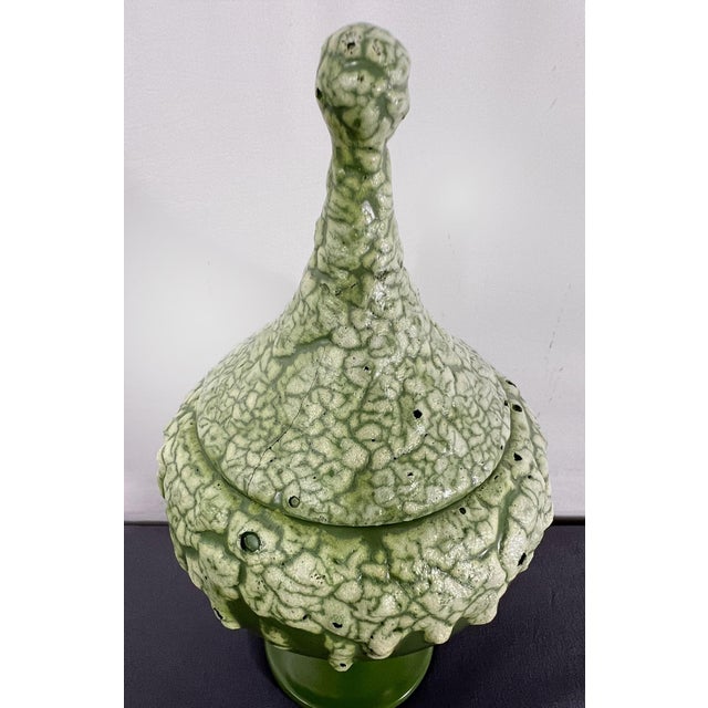Vintage Volcanic Glaze Ceramic Studio Art Pottery Covered Urn Vessel For Sale - Image 4 of 8
