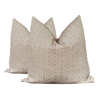 Thibaut Brown and Ivory Geometric Fabric Pillows - A Pair For Sale