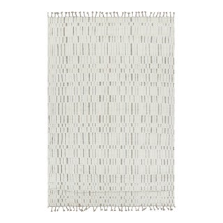Rug & Kilim’s Contemporary Rug in White with High-Low Geometric Patterns - 3x12 For Sale