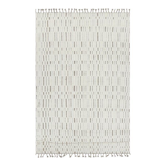 Rug & Kilim’s Contemporary Rug in White with High-Low Geometric Patterns - 3x12 For Sale