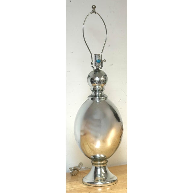 Large Mid-Century Silvered Mercury Glass Baluster Table Lamp, circa 1970 Three pieces: one lamp, one harp, and one Finial...