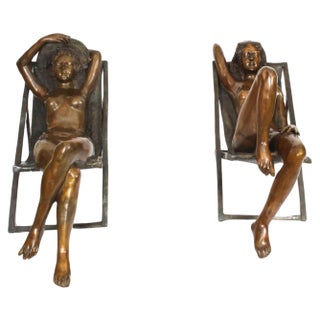 Large Sunbathing Ladies in Bronze, 1980s, Set of 2 For Sale