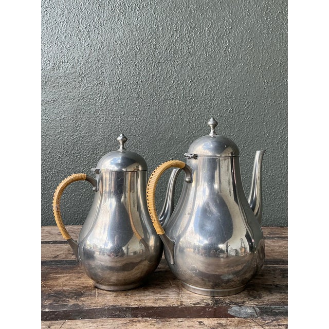 Wood Vintage Wrapped Rattan Coffee Pots - Set of 2 For Sale - Image 7 of 12