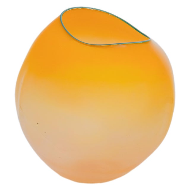 2000 - 2009 Dale Chihuly Hand-Blown Mango & Teal Lip Glass Basket Sculpture Signed & Dated, 2000 For Sale - Image 5 of 18