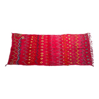 1980’s Moroccan Red Tribal Flatweave Wool Rug -13.3 X 5.3 Ft For Sale