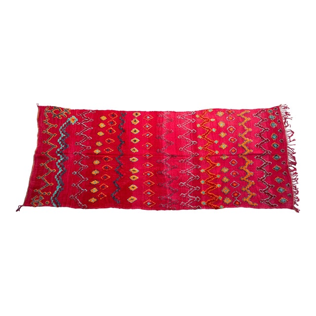 1980’s Moroccan Red Tribal Flatweave Wool Rug -13.3 X 5.3 Ft For Sale