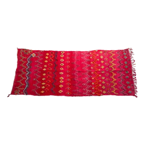 1980’s Moroccan Red Tribal Flatweave Wool Rug -13.3 X 5.3 Ft