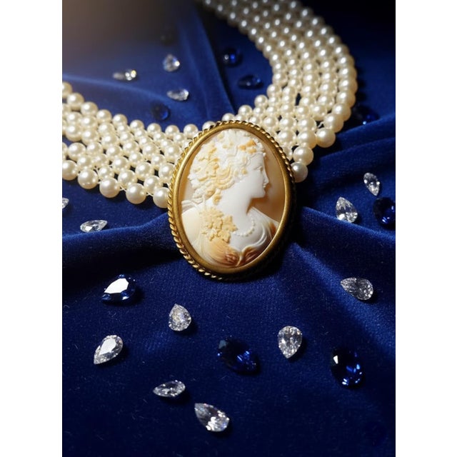 Metal Victorian Hand-Carved Cameo Brooch, Bacchante Portrait, Gold-Plated Frame, Late 19th Century Antique Jewelry For Sale - Image 7 of 7