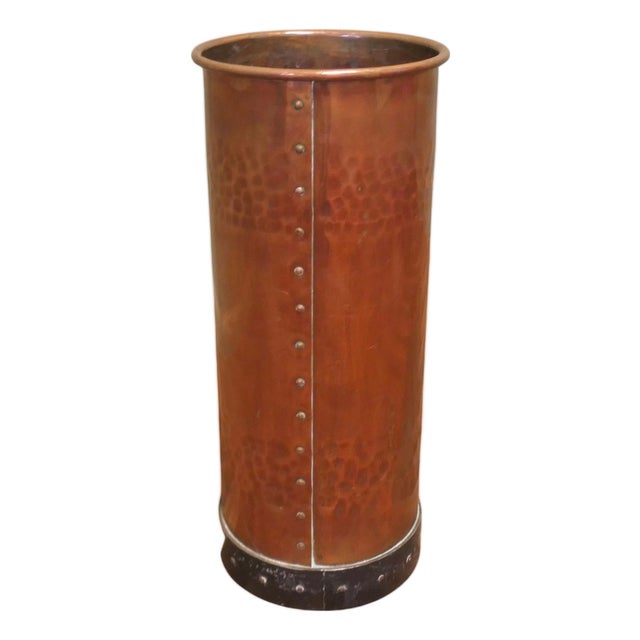 Hammered and Riveted Copper Iron Stick Stand, 1900 For Sale