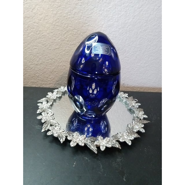 1980s Exquisite Godinger Cobalt Blue Crystal Egg Trinket Holder From Hungary For Sale - Image 4 of 7