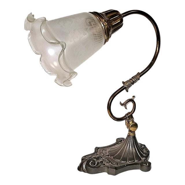1910s Victorian Brass Desk Lamp For Sale