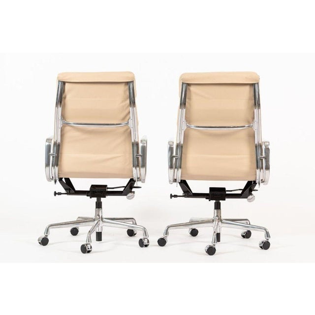 Metal Herman Miller Eames Tall Tan Leather Desk Chair Soft Pad Pair For Sale - Image 7 of 15