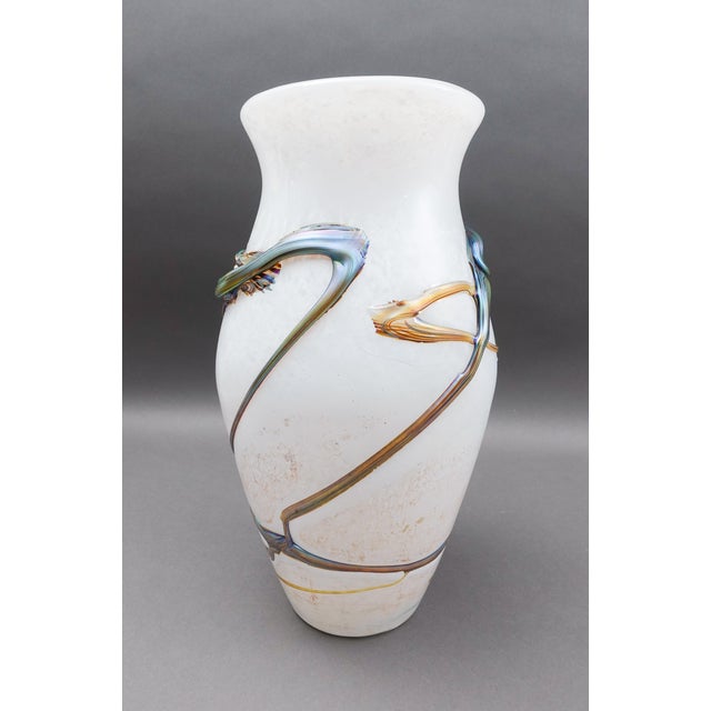 Late 20th Century Marcel Saba France Signed Vintage Iridescent Art Glass Vase For Sale - Image 4 of 9
