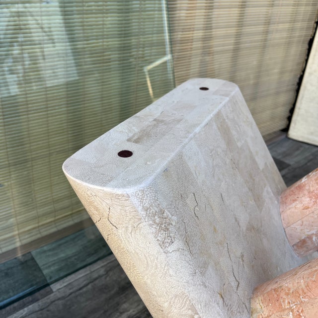 Post Modern Tessellated Mactan Stone Rounded X-Shape Base Side Table. C 1980s For Sale - Image 12 of 17