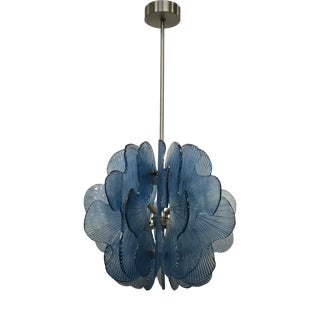 Murano Aqua Blu Glass Chandeliers and Pendant in the style of Fontana Arte, 1990s For Sale