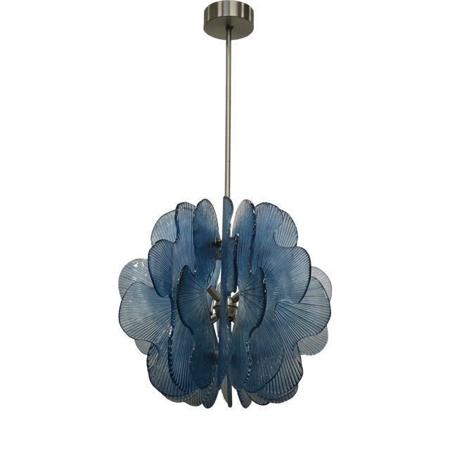 Murano Aqua Blu Glass Chandeliers and Pendant in the style of Fontana Arte, 1990s For Sale