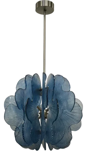 Murano Aqua Blu Glass Chandeliers and Pendant in the style of Fontana Arte, 1990s