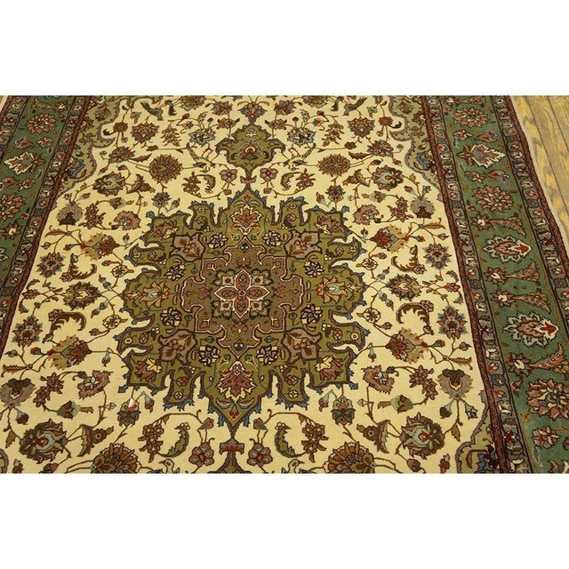 1940s Ivory Medallion Antique Persian Tabriz Rug 4' 10'' X 7' 9'' Handknotted Wool Carpet For Sale In New York - Image 6 of 7
