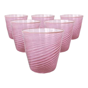 Hayden Wilson Glass x Chairish Twisty Cups in Dark Pink with Old Rose Rim, Set of 6