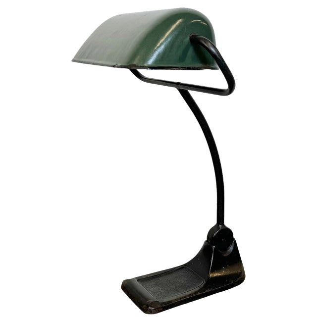 Green Enamel Bank Lamp from Bur, 1930s For Sale