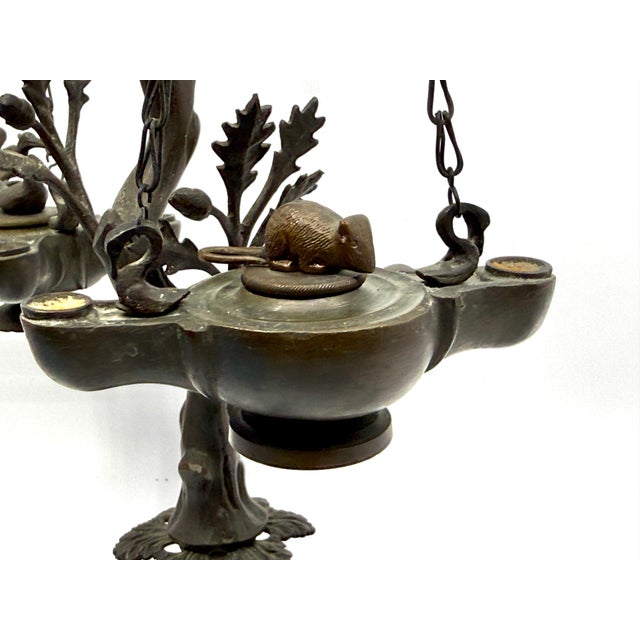 Pair of Grand Tour Pompeiian NeoClassical Bronze Heron Oil Lamps with Mouse, Swan For Sale - Image 16 of 18