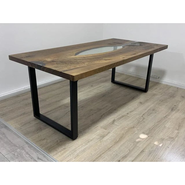 Wood Vintage Epoxing Dining Table For Sale - Image 7 of 8