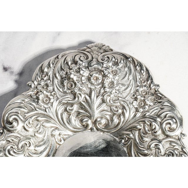 Victorian Stunning Ornate Floral Repoussé Antique Gorham Sterling Silver Jewelry Tray Vanity Catchall Luxury For Sale - Image 3 of 13