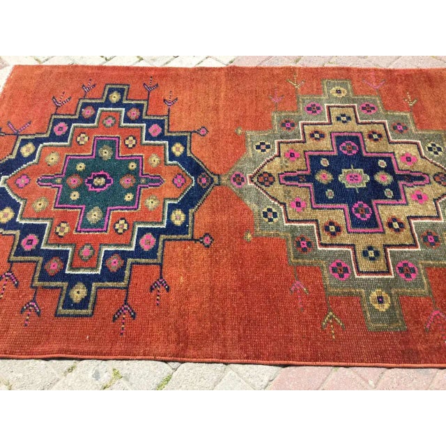 Abstract 1960s Hand Knotted Red Turkish Area - 46.5" X 69" For Sale - Image 3 of 8