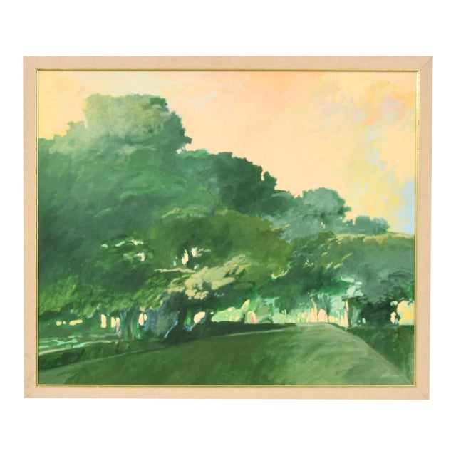 Original Signed William Kortlander Large Landscape of Green Trees Painting For Sale