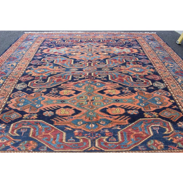 Early 20th Century Antique Caucasian Sumac Rug in Varying Colors of Orange and Blue For Sale In Atlanta - Image 6 of 12