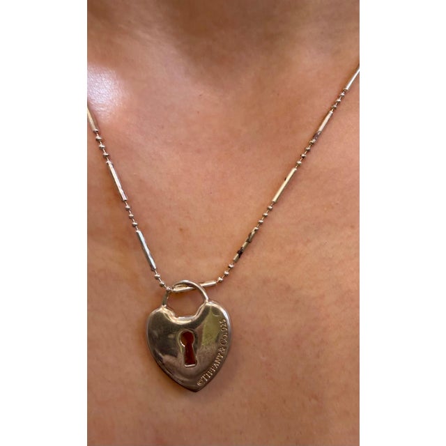 Tiffany & Co. Sterling Silver Heart Lock Tag Charm Necklace For Sale - Image 4 of 8