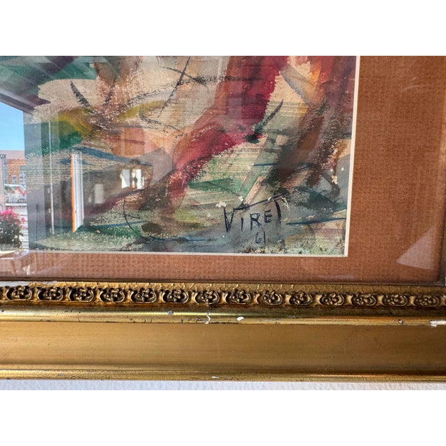 1961 Virel Impressionist Abstract Watercolor Painting – Framed Under Glass/ Sold For Sale - Image 11 of 12