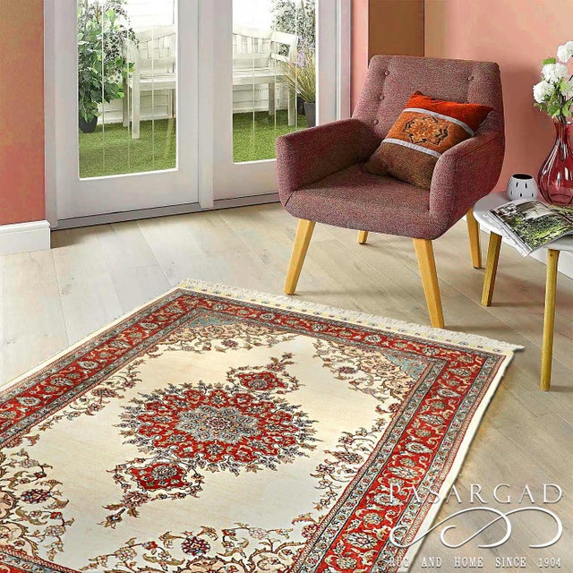 Pasargad DC Ivory Sino Pure Silk Rug For Sale - Image 4 of 4