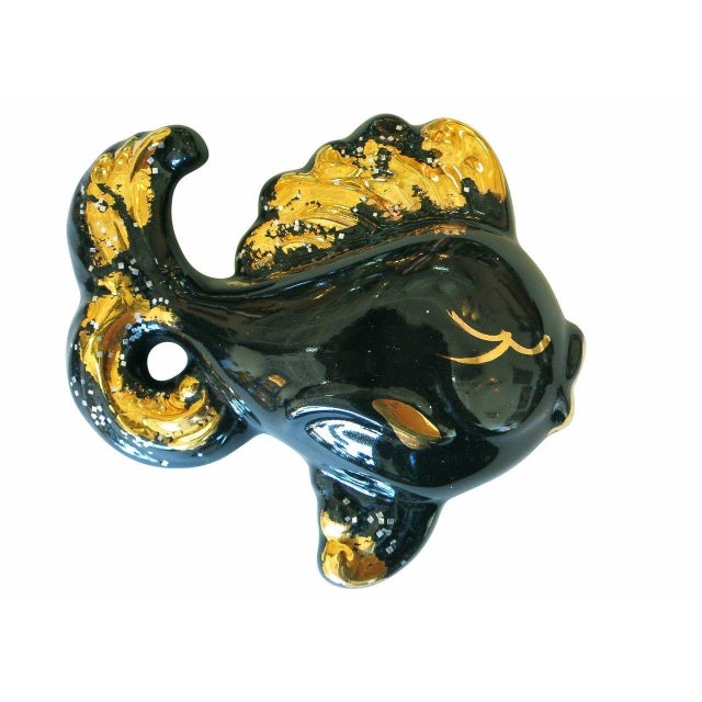 Mid-Century Ceramic Black & Gold Plaster Aquatic Angelfish Wall Art, Set of 4 For Sale - Image 9 of 9