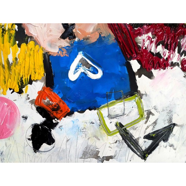 Yellow 25.5" X 19.6" Contemporary Abstract Figurative Oil Painting, Unframed For Sale - Image 8 of 10