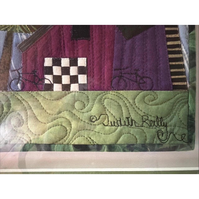 American Judith Reilly Quilted Fabric Original “Purple Rain” 2009 Framed Signed original For Sale - Image 3 of 3