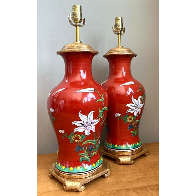 Vintage Hand Painted Glazed Ceramic Lamps - A Pair For Sale - Image 11 of 12