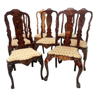 Antique Dutch Chairs in Marquetry Wood, 1800s, Set of 8 For Sale